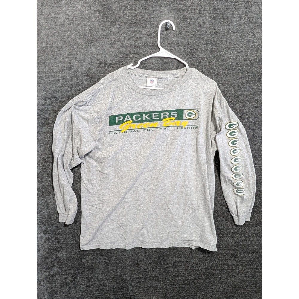 Vintage NFL Green Bay Packers Long Sleeve Graphic T-Shirt Gray Mens XL 1921